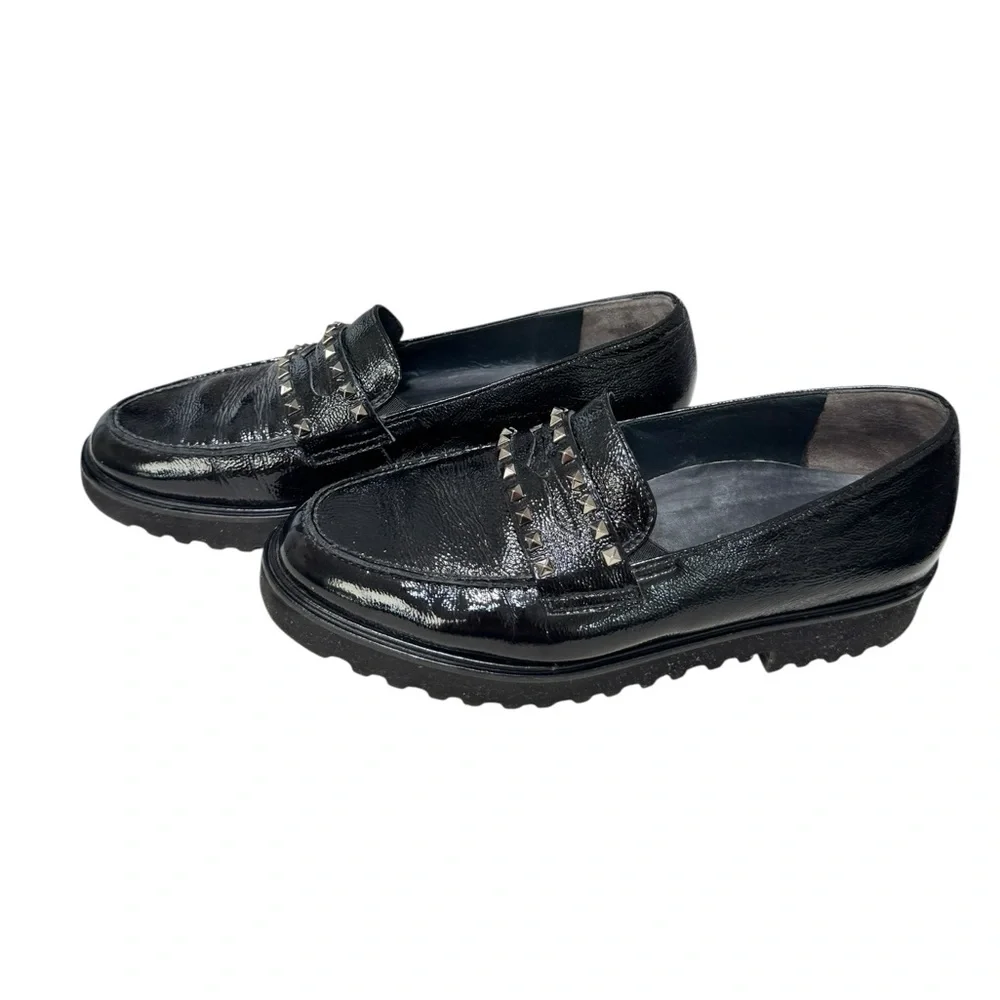 Paul Green Sofia Black Patent Studded Platform Loafers Shoes Size 6.5